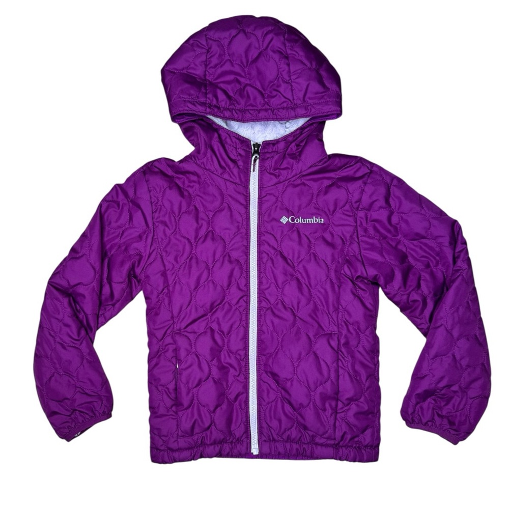 Columbia Girl’s Bella Plush Jacket XS 6 6X Quilted Hooded Fleece-Lined Purple